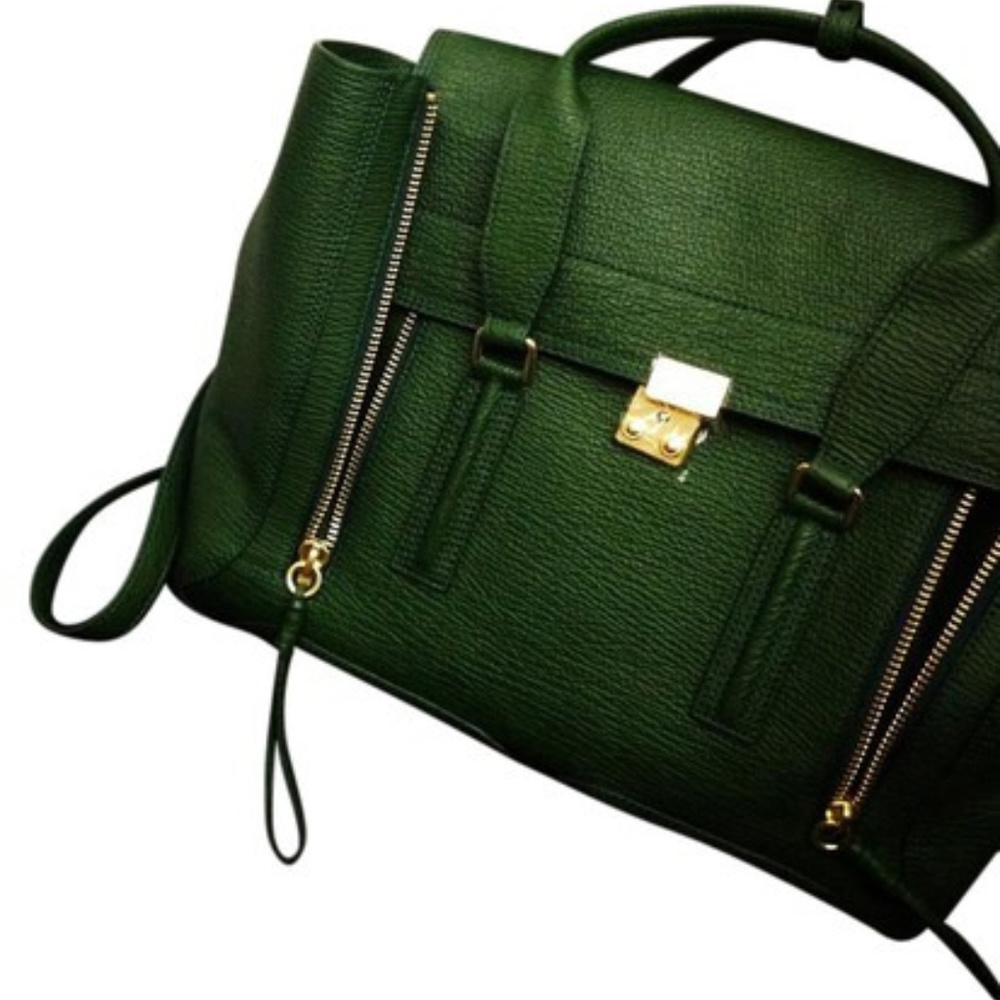 Large Pashli Jade Leather Satchel 14.5"L x 5"W x 1